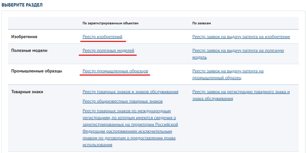 Реестры Роспатент