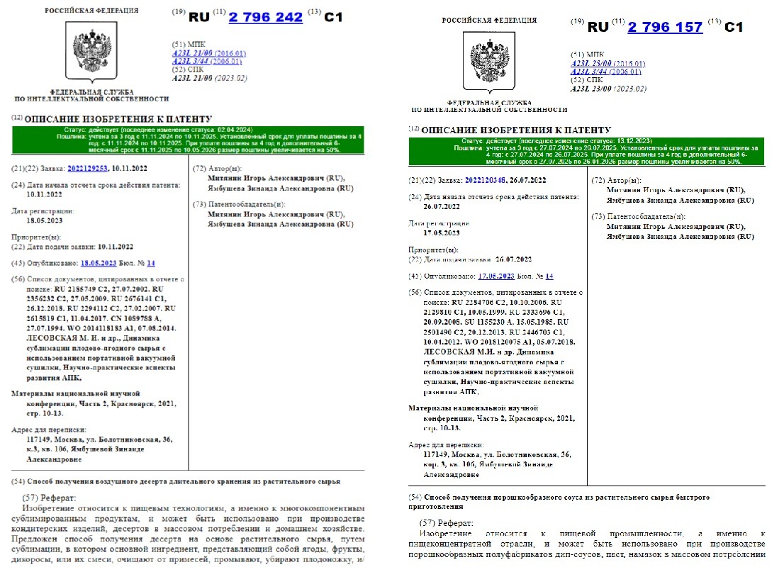 Примеры патентов на кулинарные рецепты