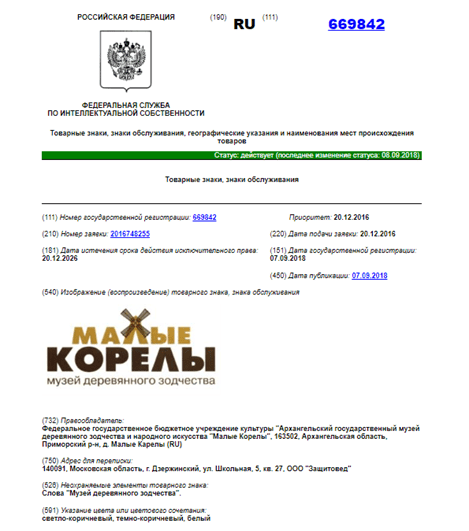 Зарегистрировали товарный знак для музея «Малые Корелы»