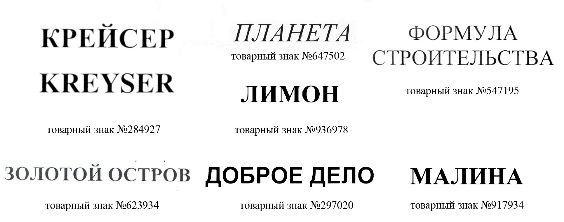Примеры простых слов, которые зарегистрированы как товарные знаки